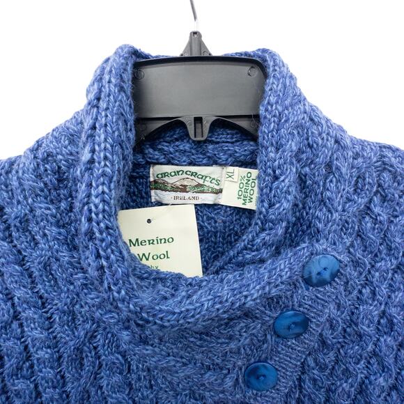 Aran Crafts 3 Button Jacket Sweater Marl Blue Women's Size XL X4458 New - Picture 4 of 5